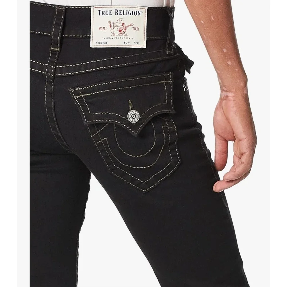 True Religion Ricky Relaxed Straight Black Contrast Stitch Jeans Mens 36